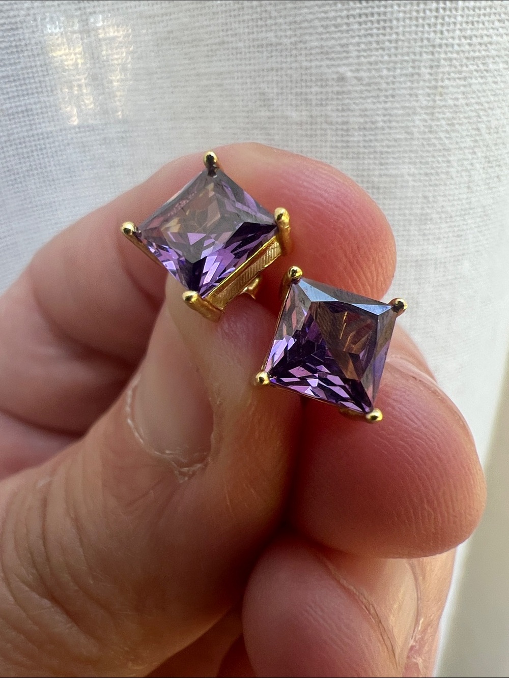 Gold-Plated over sterling silver Square Amethyst Stud Earrings - Purple